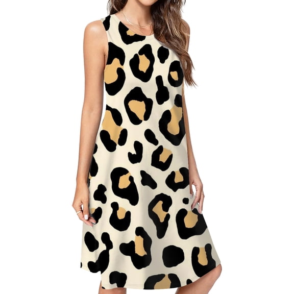 Leopard Print Seamless Pattern Casual Sleeveless Loose Sundress Dress For Women Summer Dress Daily Woman