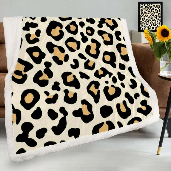 Leopard Print Seamless Pattern Sherpa Blanket Throw Blanket For Bed Chair Sofa Blanket For Women Men Blanket Microfiber