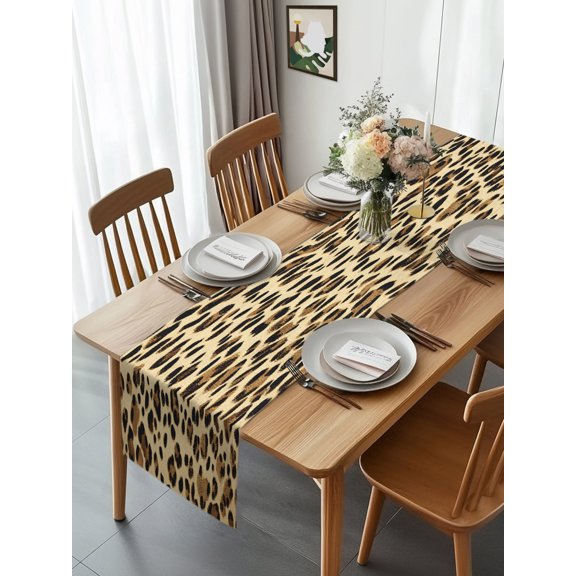 Leopard Print Seamless Pattern Table Runner 90 Inches Long, Animal Print Design Table Runners Tabletop Scarf Kitchen Dining Tables Decoration for Home Party Indoor Outdoor