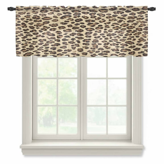 Leopard Print Semi Sheer Valance Curtains Abstract Leopard Modern Texture Voile Valances Curtain Rod Pocket Small Window Treatment for Kitchen Bathroom Cafe 60"x18"
