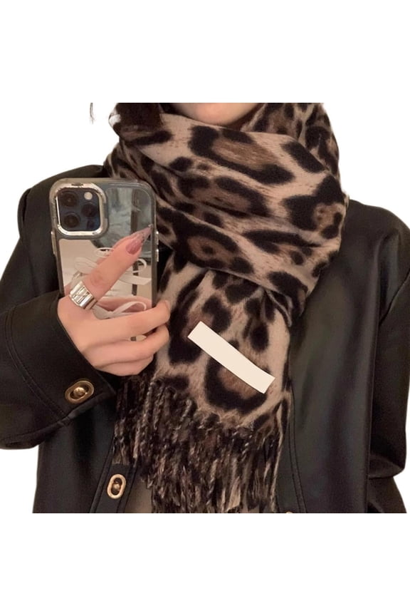 Leopard Print Shawl Wrap Poncho - Soft Polyester Scarf with Tassels, Versatile for Weddings, Parties, and Daily Wear, Great Gift for Women, Gray/Khaki/Brown, 165cm