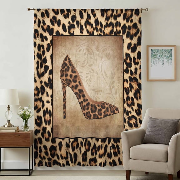 Leopard Print Sheer Curtains 108" Extra Long for Living Room, Vintage Rustic High Heels Animal Texture Light Filtering Privacy Drapes, Semi Sheer Window Treatment for Floor to Ceiling Window