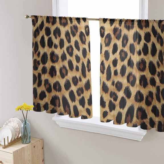 Leopard Print Sheer Curtains 54 Inches Length 2 Panels Set, Window Sheer Curtains for Living Room/Bedroom, Brown Yellow Retro Animal Fur Pattern Light Filtering Rod Pocket Curtain 52'' x 54'' x 2