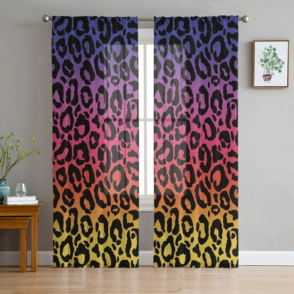 Leopard Print Sheer Window Panel Curtains Room for Living Room Bedroom Kitchen Room Chiffon Tulle Curtains