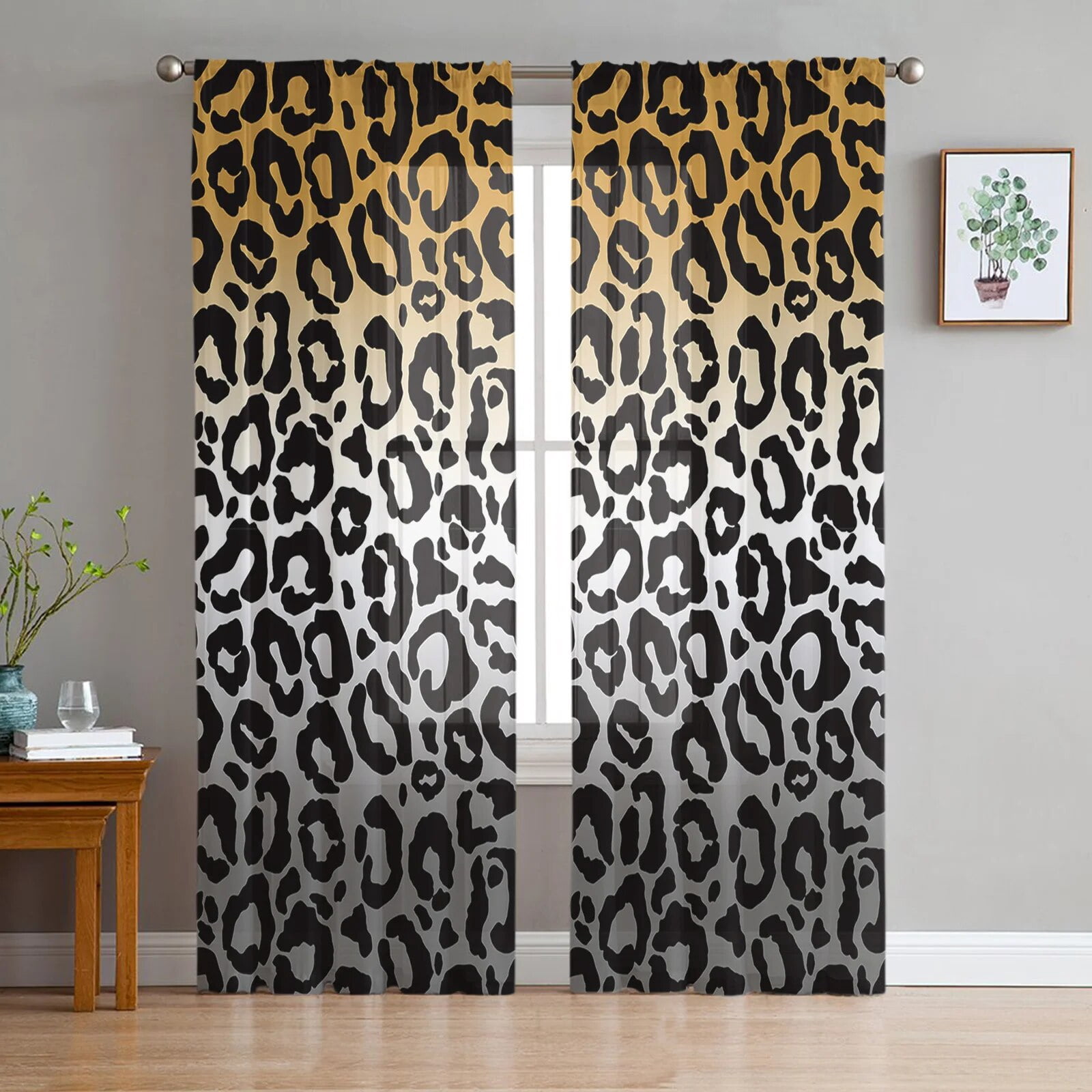 Leopard Print Sheer Window Panel Curtains Room for Living Room Bedroom