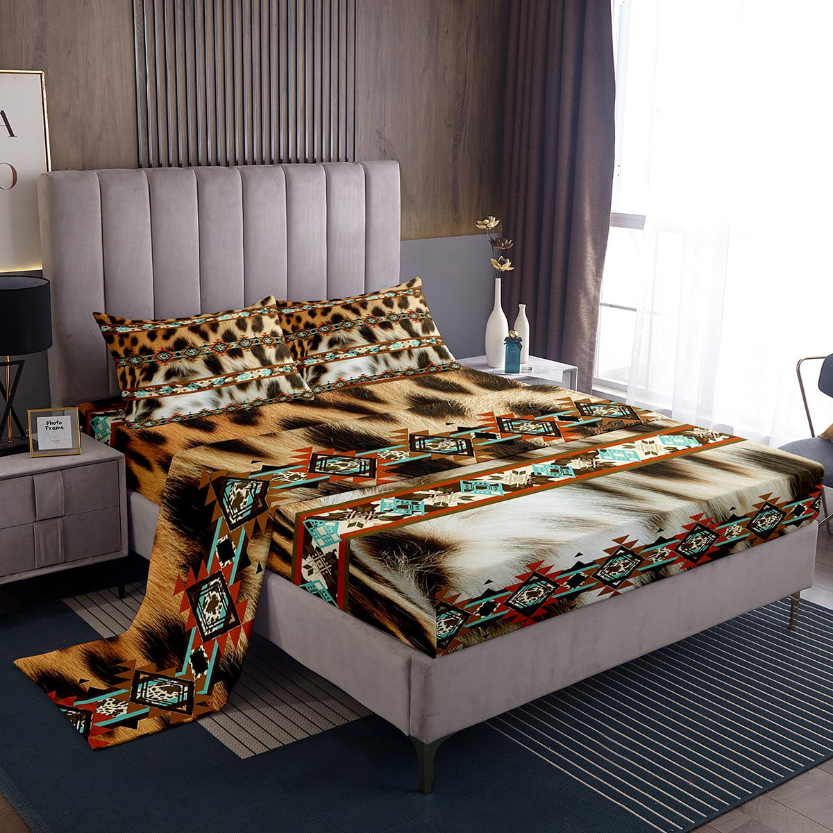 Leopard Print Sheet Set Cheetah Animal Hide Bed Sheets Set Exotic Tribe