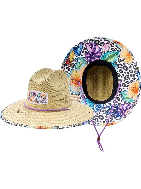Leopard Print Shells Fabric Pattern Print Straw Sunhat Men & Women, Lifeguard Hat, Beach, Swim, Cruise, Paddle Board, Boat, Fishing, Fits All, Malabar Hat
