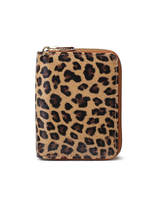Leopard Print Short Women Coin Purse Portable Card Holder Cash Change Storage Bag