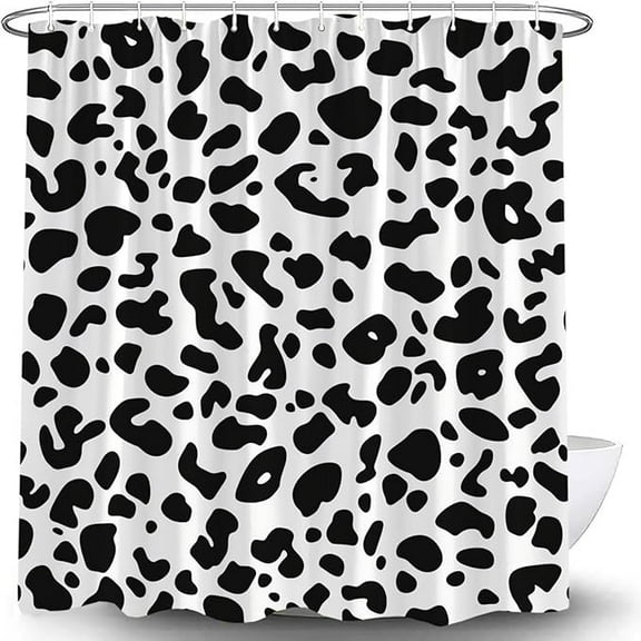 Leopard Print Shower Curtain Modern Black And White Print Farmhouse Decor Bathroom Curtains Set With Hooks 36"W x 72"L