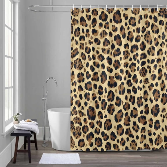 Leopard Print Shower Curtain for Bathroom Decor, Abstract Modern Leopard Texture Waterproof Fabric Shower Curtain, 36"x72" Set with 12 Hooks
