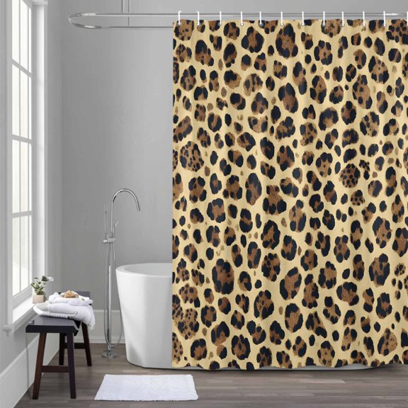 Leopard Print Shower Curtain for Bathroom Decor, Abstract Modern Leopard Texture Waterproof Fabric Shower Curtain, 72"x84" Set with 12 Hooks