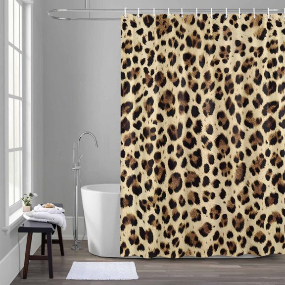 Leopard Print Shower Curtain for Bathroom Decor, Modern Abstract Leopard Texture Waterproof Fabric Shower Curtain, 66"x72" Set with 12 Hooks