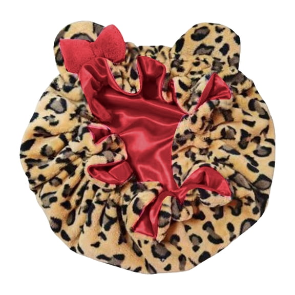 Leopard Print Sleep Bonnet with Stylish Bow — Women's Hair Protecting Spa Headband (Pink) w/ Comfortable Satin Lining & Teddy Fabric