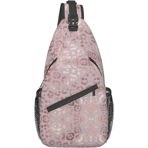 Leopard Print Sling Bag for Women - Elegant Rose Texture Foil Effect Crossbody Bag - Casual Chest Backpack Travel Daypack