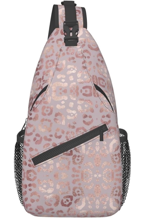 Leopard Print Sling Bag for Women - Elegant Rose Texture Foil Effect Crossbody Bag - Casual Chest Backpack Travel Daypack
