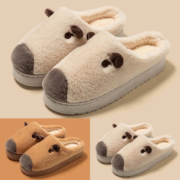 Leopard Print Slippers For Women Soft Plush Retro Preppy Slip-On Comfortable Indoor/Outdoor Shoes Khaki 37