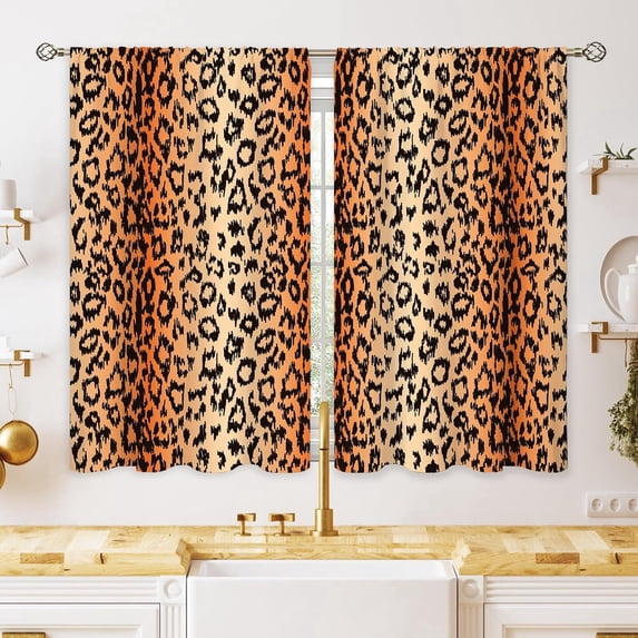 Leopard Print Small Kitchen Curtains Men Orange Window Treatment Abstract Modern Rod Pocket Cafe Short Window Curtains for Bathroom Dining Laundry Room Tier Treatment Drapes 27.5x39 inch