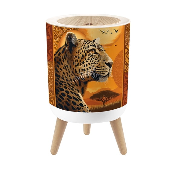 Leopard Print Small Trash Can with Lid Leopard cheetah Golden African Savanna orange 1.8 Gallon Dog Proof Trash Can Round Garbage Can Waste Bin Wastebasket for Bathroom Bedroom Living Room