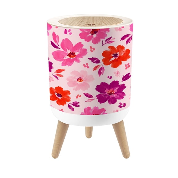 Leopard Print Small Trash Can with Lid Pink Floral Watercolor Abstract Blooms 1.8 Gallon Dog Proof Trash Can Round Garbage Can Waste Bin Wastebasket for Bathroom Bedroom Living Room
