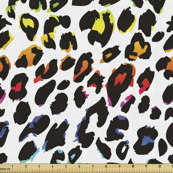 Ambesonne Leopard Print Fabric by the Yard Upholstery, Colorful Mammal, 3 Yards, Multicolor