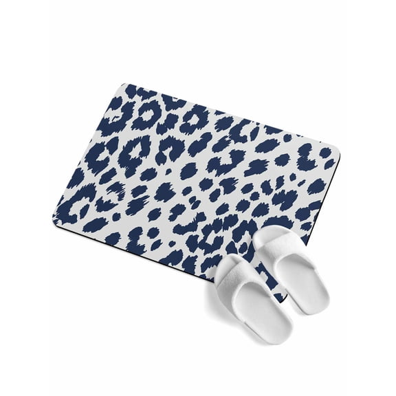 Leopard Print Soft Diatomaceous Earth Mat, Morandi Style Navy Blue Leopard Print Country Absorbent Bath Mat Non Slip Rubber Backed Quick Dry Doormat Fit Under Door for Bathroom Kitchen 16"x24"