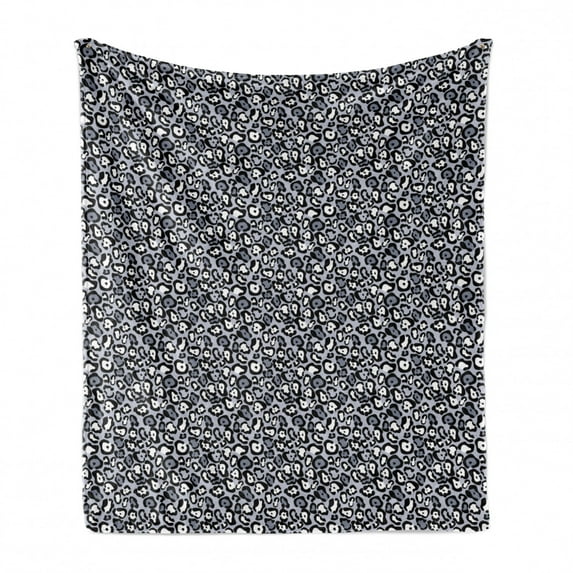 Leopard Print Soft Flannel Fleece Throw Blanket, Repetitive Wild Animal Fashion Print Purple Grey Tones, Cozy Plush for Indoor and Outdoor Use, 50" x 60", Grey Ceil Blue, by Ambesonne