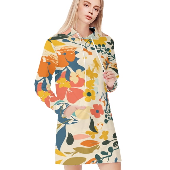 Leopard Print Dresses for Women Fashion Hoodie Dress Casual Long Sleeve Loose Dress with Pockets