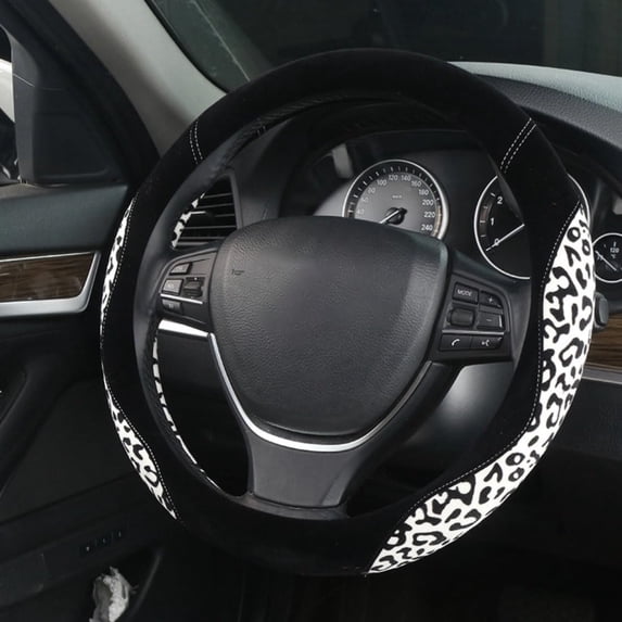 Leopard Print Steering Wheel Cover, 15 Inch Universal Fit for Most Vehicles, Soft, Durable Grip Cover for Women and Men, Protects Hands from Heat & Cold