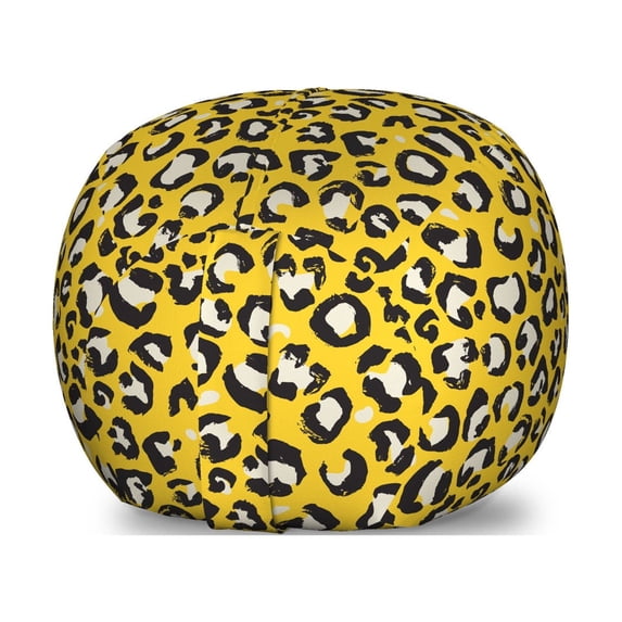 Leopard Print Storage Toy Bag Chair, Hand Drawn Style Wild Cat Skin Pattern Animal Camouflage, Stuffed Animal Organizer Washable Bag, Small Size, Yellow Black and White, by Ambesonne