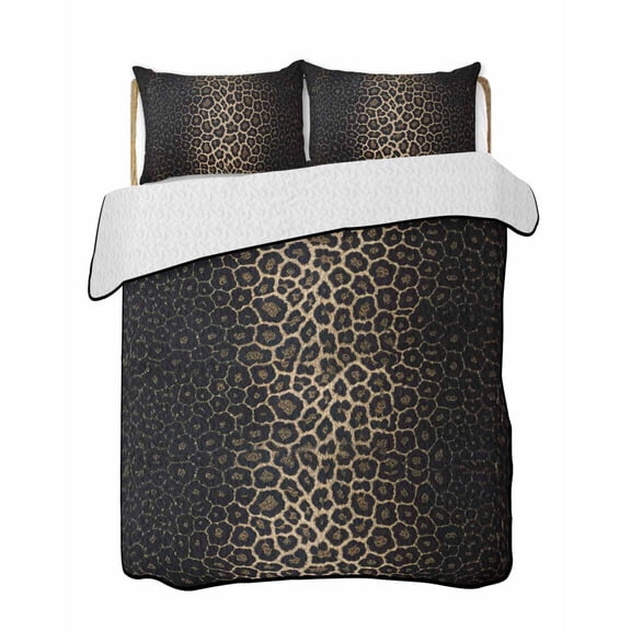 Leopard Print Summer Quilt Set King Size,Soft Quilted Bedding Set with 2 Pillow Shams,Chic Abstract Black Brown Animals Texture Lightweight All Season Bedspread Coverlet for Bedroom 96"x106"