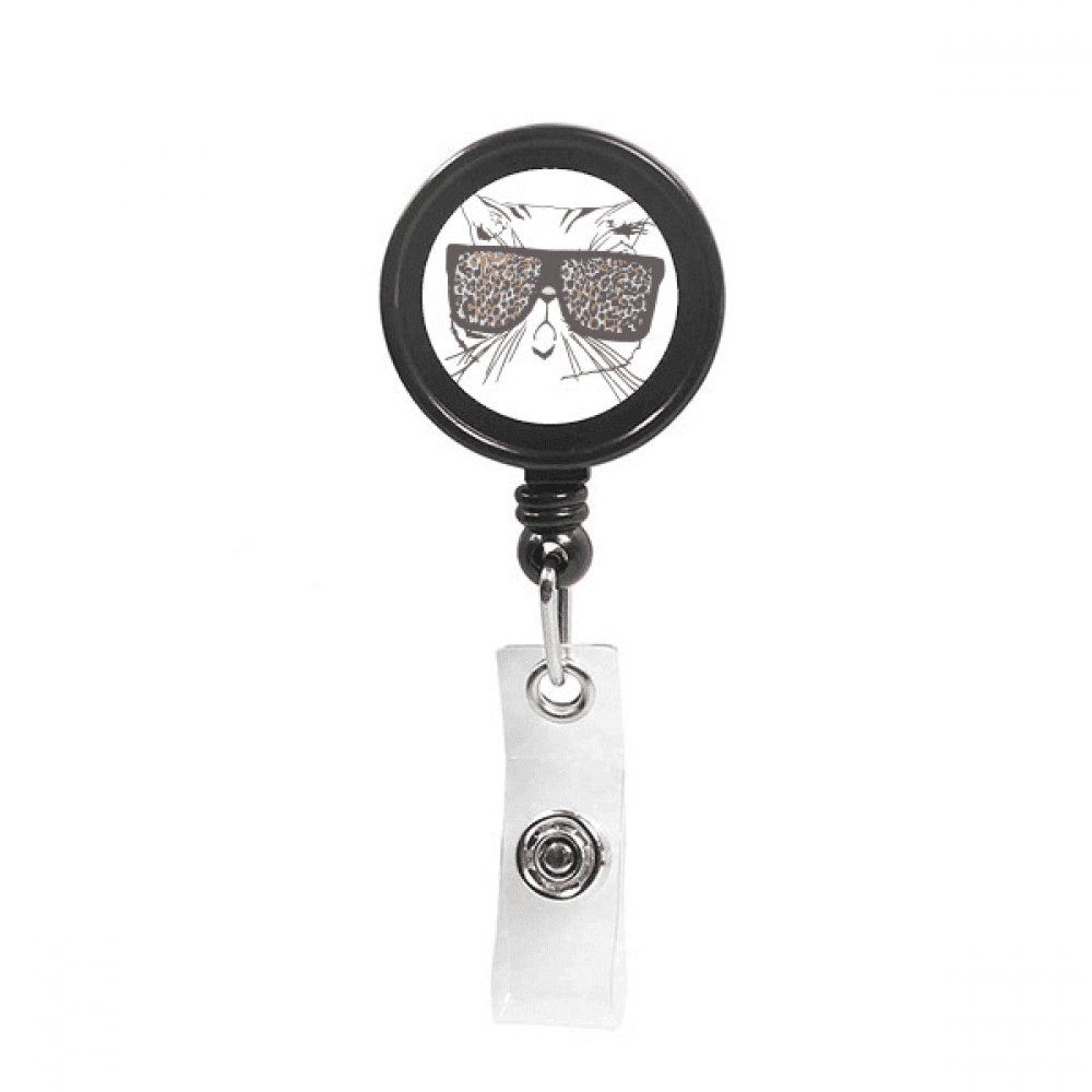 Leopard Print Sunglass Cat Head Animal Retractable Keychain Badge Holder ID Badge