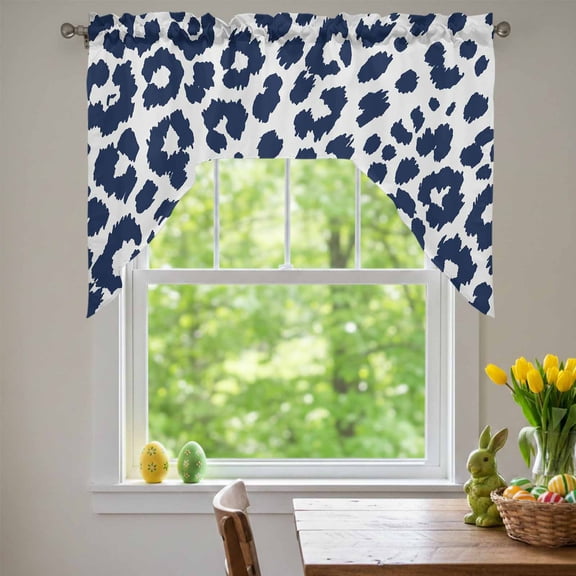Leopard Print Swag Valances for Kitchen Window, Morandi Style Navy Blue Leopard Print Country Small Swag Valances Rod Pocket Curtain Drapes Window Treatment for Bedroom Bathroom, 56x36 Inch
