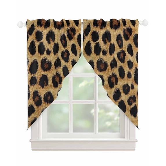 Leopard Print Swag Valances for Windows, Brown Yellow Retro Animal Fur Pattern Rod Pocket Sheer Valances for Large Windows, Swag Toppers Light Filtering for Kitchen Living Room 2 Panels 36''x63''
