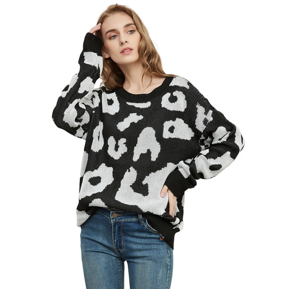 Leopard Print Sweater Black X-Large