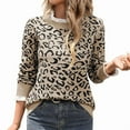 thumbnail image 1 of Leopard Print Sweater for Women Cheetah Sweaters Knit Fall Clothes Long Sleeve Sweater Khaki M, 1 of 9