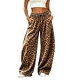 thumbnail image 1 of Leopard Print Sweatpants Women High Elastic Waist Wide Leg Pants with Drawstring Side Pockets Casual Relaxed Fit Trousers, 1 of 7