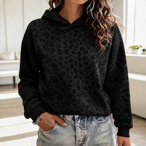 Leopard Print Sweatshirt For Women Long Sleeve Casual Hoodie Soft Versatile Trendy Pullover Fall Outfits For Women