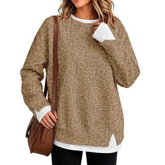 Leopard Print Sweatshirt for Women, Long Sleeve Crew Neck Pullover Top, Casual Loose Fit Animal Pattern Shirt for Fall Winter