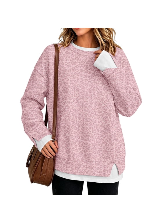 Leopard Print Sweatshirt for Women, Long Sleeve Crew Neck Pullover Top, Casual Loose Fit Animal Pattern Shirt for Fall Winter