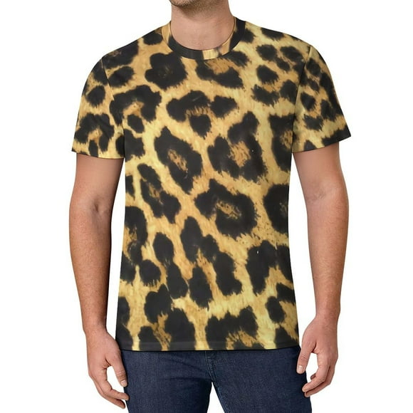Leopard Print T Shirt Men Trendy Animal Pattern Awesome T Shirts Summer Popular Tees Printed Plus Si