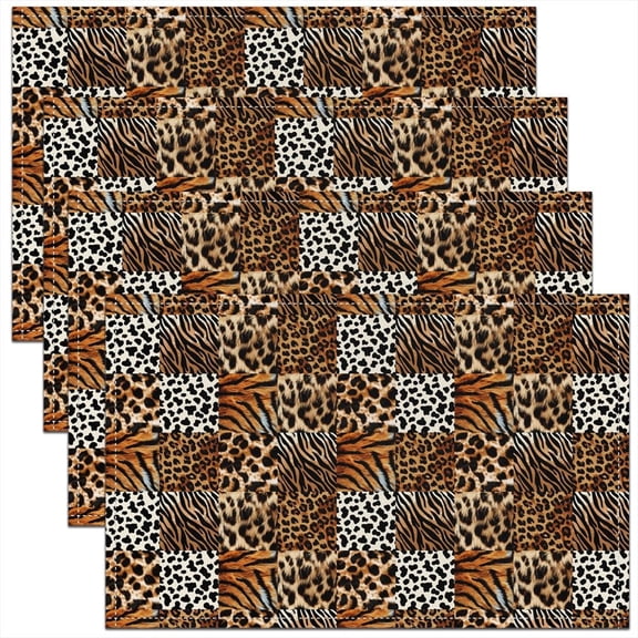 Leopard Print Table Mats Kitchen Decor Dinner Indoor Cheetah Table Place Mats Plaid Grid Brown Washable Fabric Table Mats Placemat 18"x12"