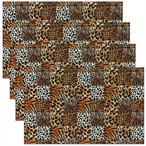 Leopard Print Table Mats Kitchen Decor Dinner Indoor Cheetah Table Place Mats Plaid Grid Brown Washable Fabric Table Mats Placemat 18"x12"