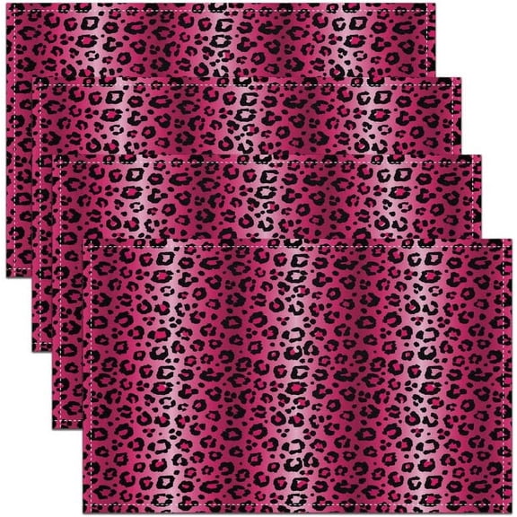 Leopard Print Table Place Mats Set of 4 Cheetah Table Mats Kitchen Decor Dinner Indoor Safari Animal Placemats Dining Table Bed Red Black Placemats 18"x12"