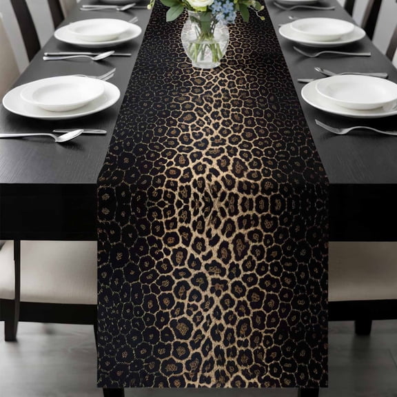 Leopard Print Table Runner 36 Inches Long, Chic Abstract Black Brown Animals Texture Kitchen Coffee Dining Table Decoration for Home Party Birthday Wedding Home Decor 13x36 Inches