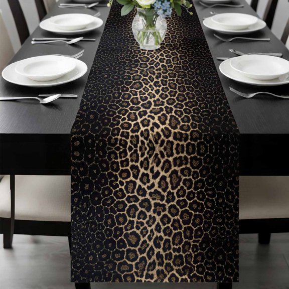 Leopard Print Table Runner 48 Inches Long, Chic Abstract Black Brown Animals Texture Kitchen Coffee Dining Table Decoration for Home Party Birthday Wedding Home Decor 13x48 Inches