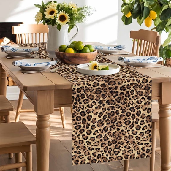Leopard Print Table Runner, Animal Abstract Retro Washable Kitchen Table Runners Dress Scarves for Dining Table Decorations Party/Restaurant/Indoor Outdoor Use, 13x120in