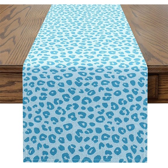Leopard Print Table Runner Blue Cheetah Pattern Dresser Scarfs Safari Dresser Runners Table Decoration for Home Party Decor 13x48 Inch