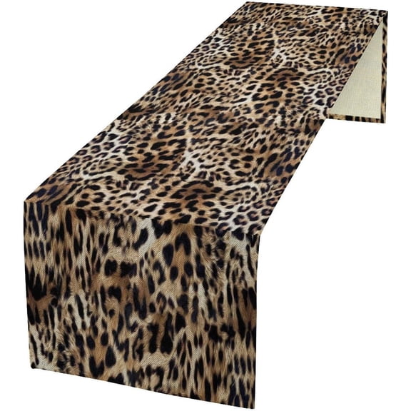 Leopard Print Table Runner Wildlife Vintage Cheetah Fur Spot Animal Skin Spots Pattern Table Runner Table Cloth Decoration Dresser Garden Farmhouse Wedding Party Vacation Dinner Home 13.8x71in