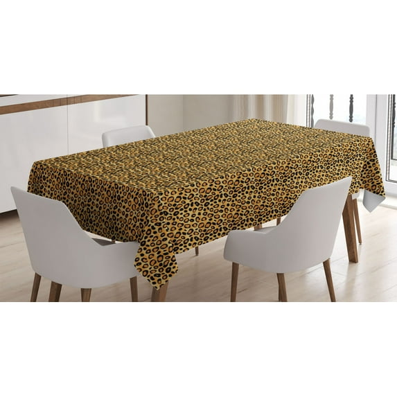 Leopard Print Tablecloth, Spotty Jungle Safari Feline Print Wild Africa Inspiration Tile Pattern, Rectangle Satin Table Cover Accent for Dining Room and Kitchen, 60" X 90", Orange Black, by Ambesonne