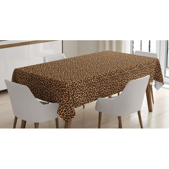 Leopard Print Tablecloth, Leopard Texture Illustration Exotic African Fauna Inspired Pattern, Rectangular Table Cover for Dining Room Kitchen, 52 X 70 Inches, Pale Orange Black, by Ambesonne